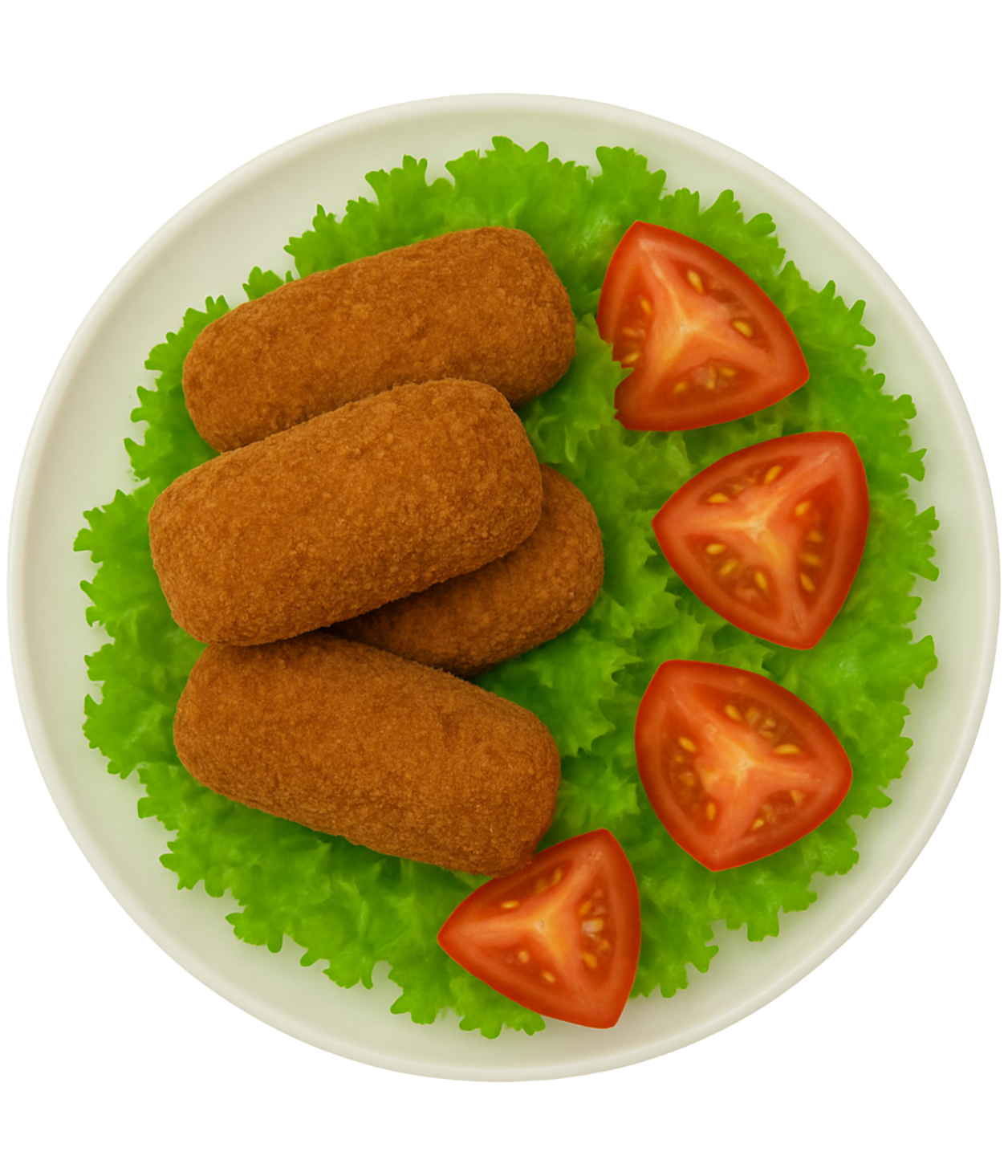 Prato com croquetes Croquito, alface e tomate