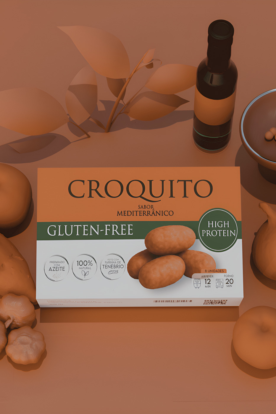 Caixa Croquito sobre fundo laranja